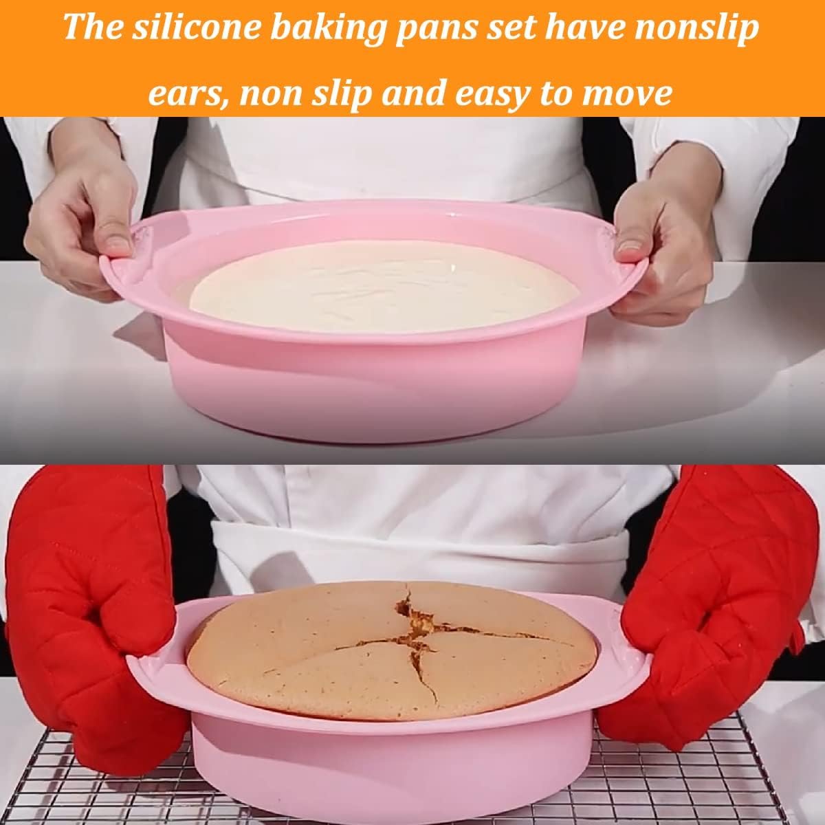 Acidea Nonstick Silicone Bakeware Set, 7pcs Baking Cake Pan, Economical BPA Free Heat Resistant Bakeware Suppliers Tools Kit with Silicone Brush for DIY Loaf Bread Cheesecake Pizza Cupcake Muffin