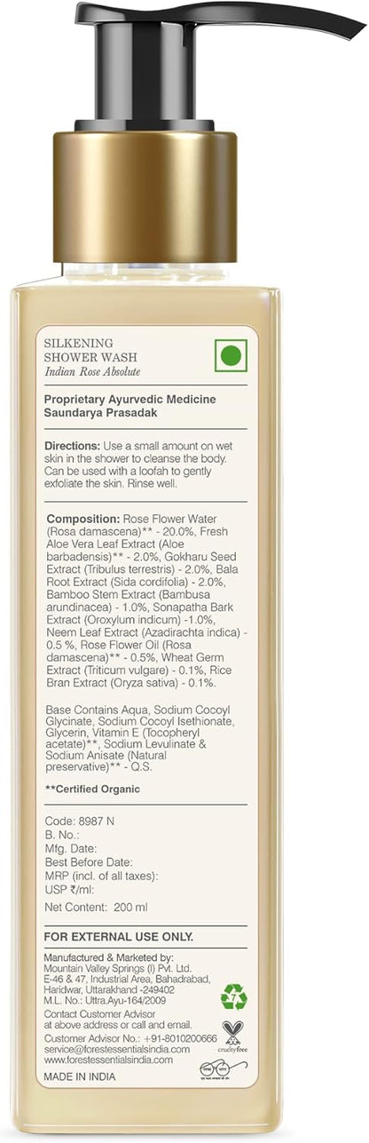 Forest Essentials Indian Rose Absolute Silkening Shower Wash, 200ml