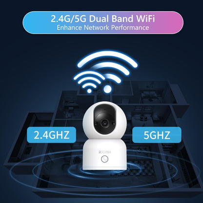 ZOSI C518 2K Pan/Tilt Smart Security Camera Indoor,360 Degree Baby and Pet Monitor,2.4G/5G Dual-Band WiFi Home Cam with Phone App,Cloud & SD Card Storage,Night Vision,2 Way Audio,Person Detection