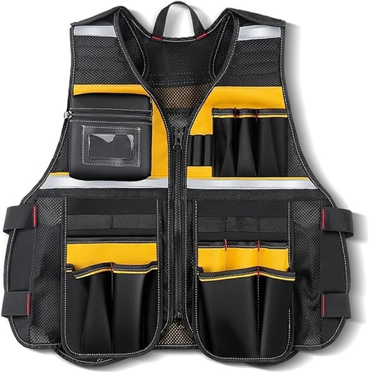MISSLO Tool Vest Reflective Safety, 17 Pockets, Adjustable Construction Work Tool Vest for Men Electrician Carpenters Handyman