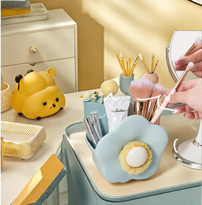 Flower-shaped Pen Holder for Desk,Multifunctional Plastics Makeup Brush Holder Cute Desk Accessories pen organizer for Home Office Table Decor .(Blue)