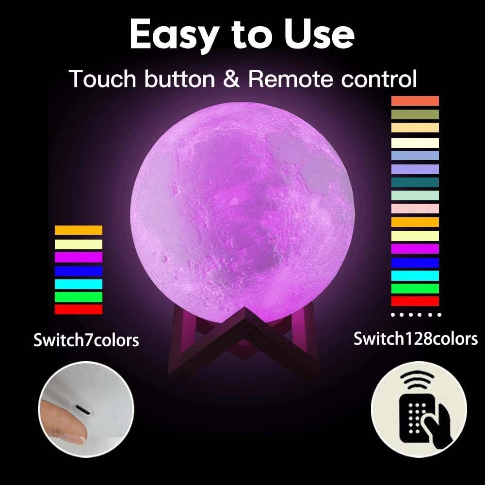CPLA Moon Lamp Upgrade 128 Colors, 5.9inch/ 15cm 3D Night Light Wooden Stand & Remote/Touch Control and USB Rechargeable, Gifts for Women Girls Boys Girlfriend Birthday