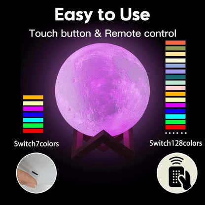 CPLA Moon Lamp Upgrade 128 Colors, 5.9inch/ 15cm 3D Night Light Wooden Stand & Remote/Touch Control and USB Rechargeable, Gifts for Women Girls Boys Girlfriend Birthday