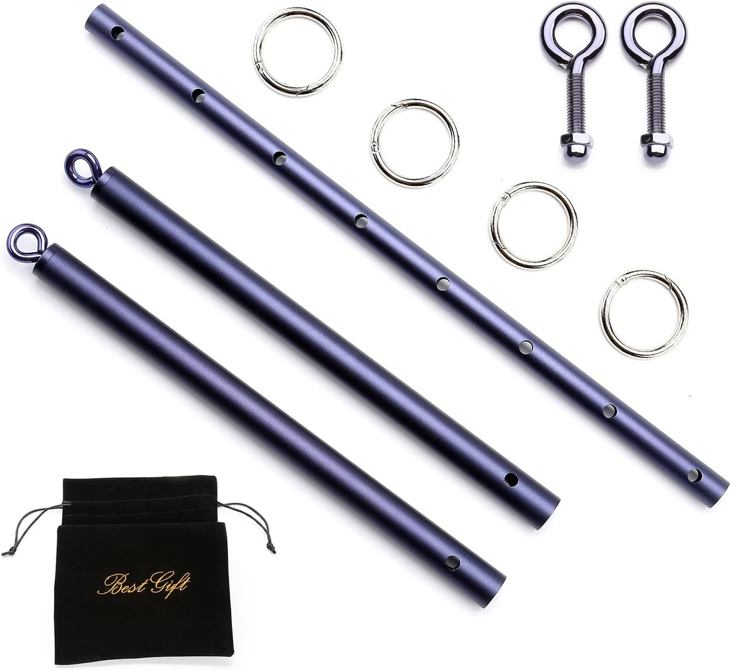 Blue Spreader Bar Leather Adjustable Straps, Yoga Training Fitness Gear, Workout Bar,Gym Kit