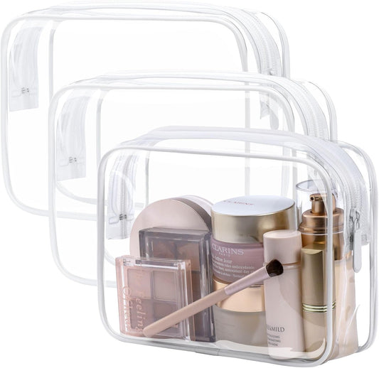Clear Makeup Bags Travel Toiletry Bag, Clear Toiletry Bags for Traveling Clear Cosmetic Travel Bag, Travel Essentials, White 3Pcs.
