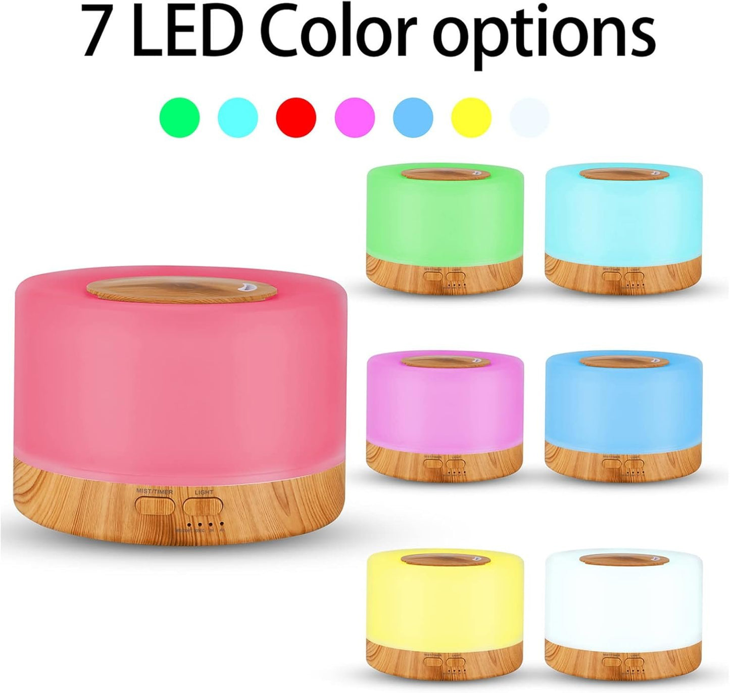 Portable Desk Humidifier, 500ml Wood Grain Air Humdifier, Low Noise Aromatherapy Diffuser with 7 Color LED Light and Remote Control, Auto Shut Down Aroma Diffuser(US Plug 110-240V)