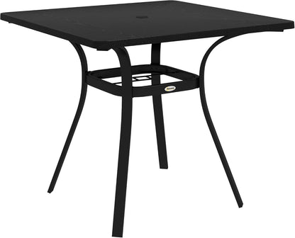 Outsunny Patio Table, 31.5" Square Outdoor Dining Table for 4 People with Steel Legs, Metal Tabletop, Umbrella Hole, for Garden, Backyard, Lawn, Balcony, Black