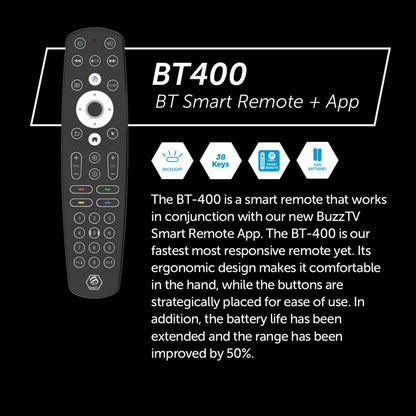 BuzzTV X5 AX-C 4K TV Box, 4GB DDR4 RAM, 128GB Expandable Storage, Dual-Band, V6 with Premium BT-400 Smart Remote Control