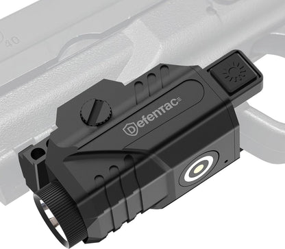 Defentac 680 Lumens Pistol Light Laser Combo, Strobe Tactical Flashlight with Red/Green/Blue Beams for Compact Guns W/a Rail, Rechargeable, Adjustable