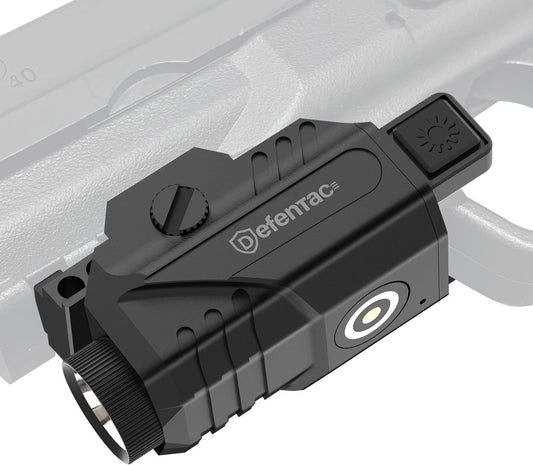 Defentac 680 Lumens Pistol Light Laser Combo, Strobe Tactical Flashlight with Red/Green/Blue Beams for Compact Guns W/a Rail, Rechargeable, Adjustable