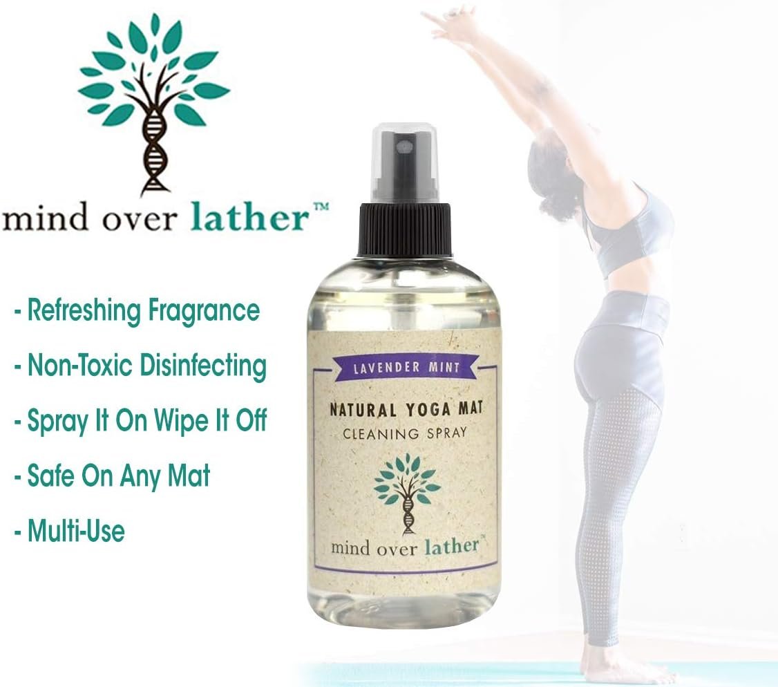 Mind Over Lather 100% Natural Yoga Mat Cleaning Spray 8oz | Works with All Mats | Cleans and Restores Using Essential Oils Naturally | Calming Lavender Mint