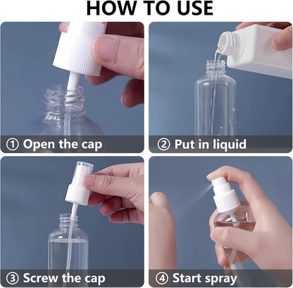 DTDNZKN 4 Pack 3.4 Oz (100ml) Small Spray Bottles, TSA Approved Travel Bottles for Toiletries with Labels - Fine Mist, Refillable, Reusable, Leak Proof