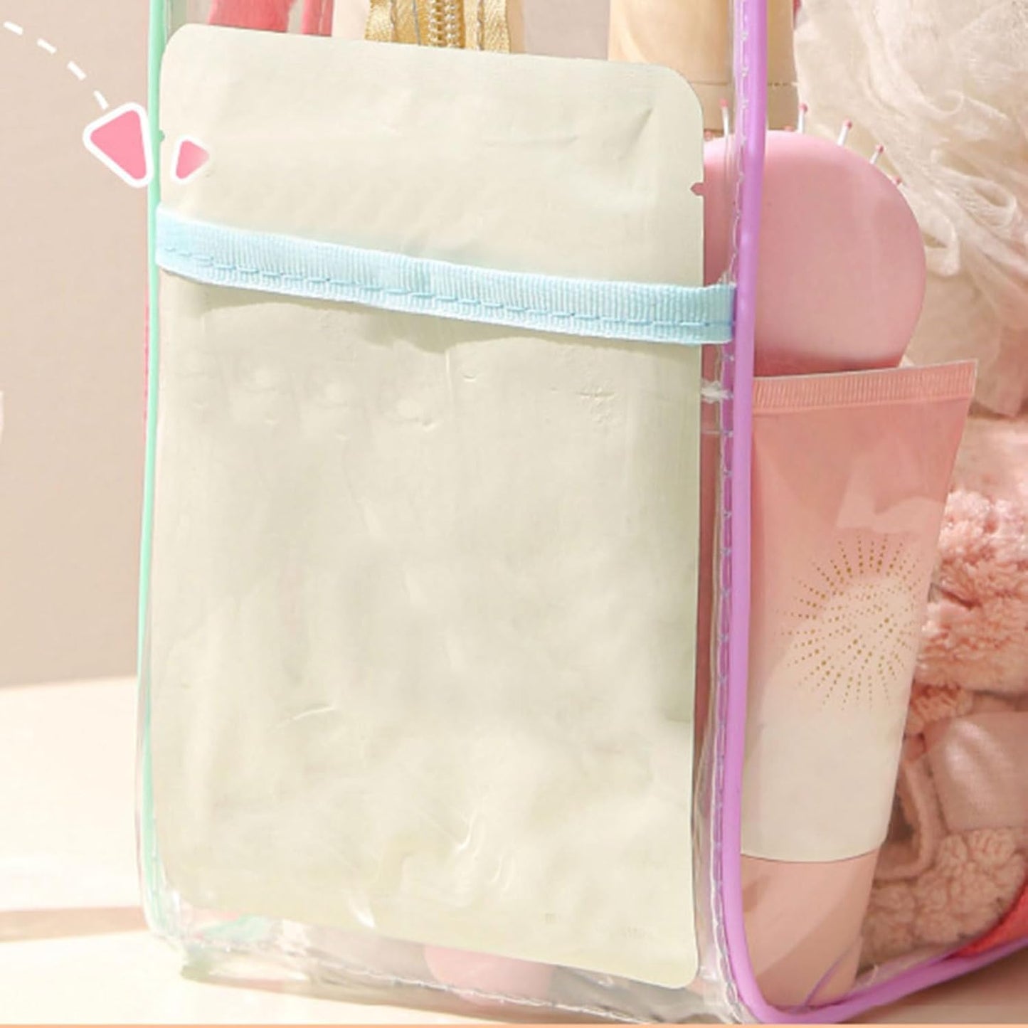 Clear Makeup Bag, Portable Airplane Cosmetic Pouch, Water Resistant Zipper Toiletry Organizer, Travel Case for Airport, Gym, School, Work, Beach, 7.87 x 3.15 x 4.33 inches, Transparent