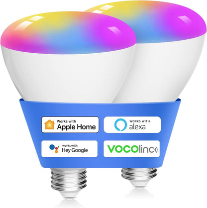 VOCOlinc Smart Light Bulbs 2Pack, RGBW Color Changing Light Bulb Works with Alexa, Apple Homekit and Google Home, BR30 Smart WiFi LED Bulb, 2200K-7000K Dimmable, 800 Lumens 9.5W (60W Equivalent) E26