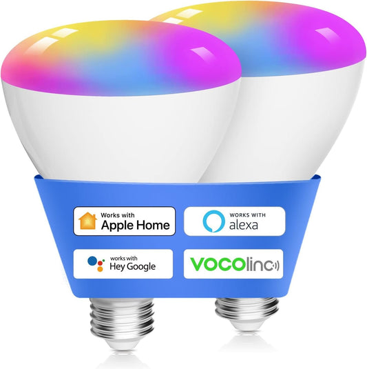 VOCOlinc Smart Light Bulbs 2Pack, RGBW Color Changing Light Bulb Works with Alexa, Apple Homekit and Google Home, BR30 Smart WiFi LED Bulb, 2200K-7000K Dimmable, 800 Lumens 9.5W (60W Equivalent) E26