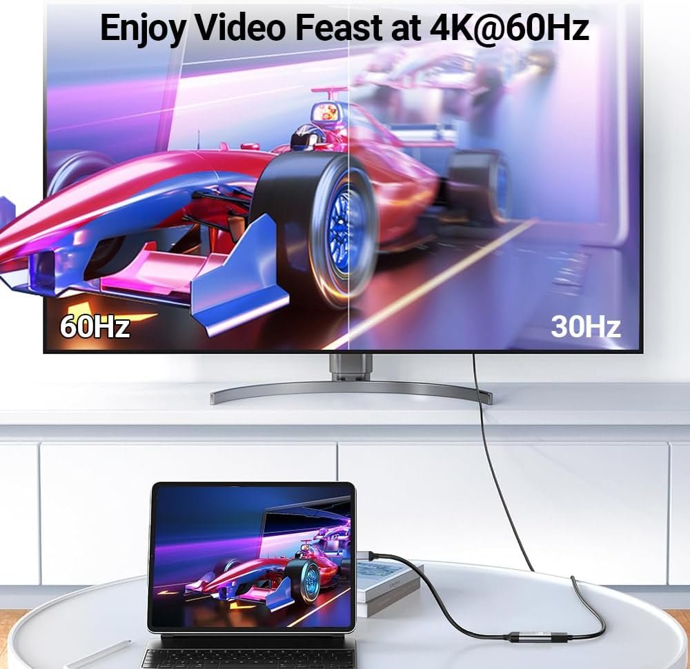 AHGEIIY USB C to HDMI Adapter Cable 4K@60Hz, HDMI to USB C Adapter Aluminum Type C Thunderbolt 4/3 Converter for iPhone 16/15 Pro Max Plus iPad mini Air MacBook Pro Galaxy S24 Ultra iMac XPS 17