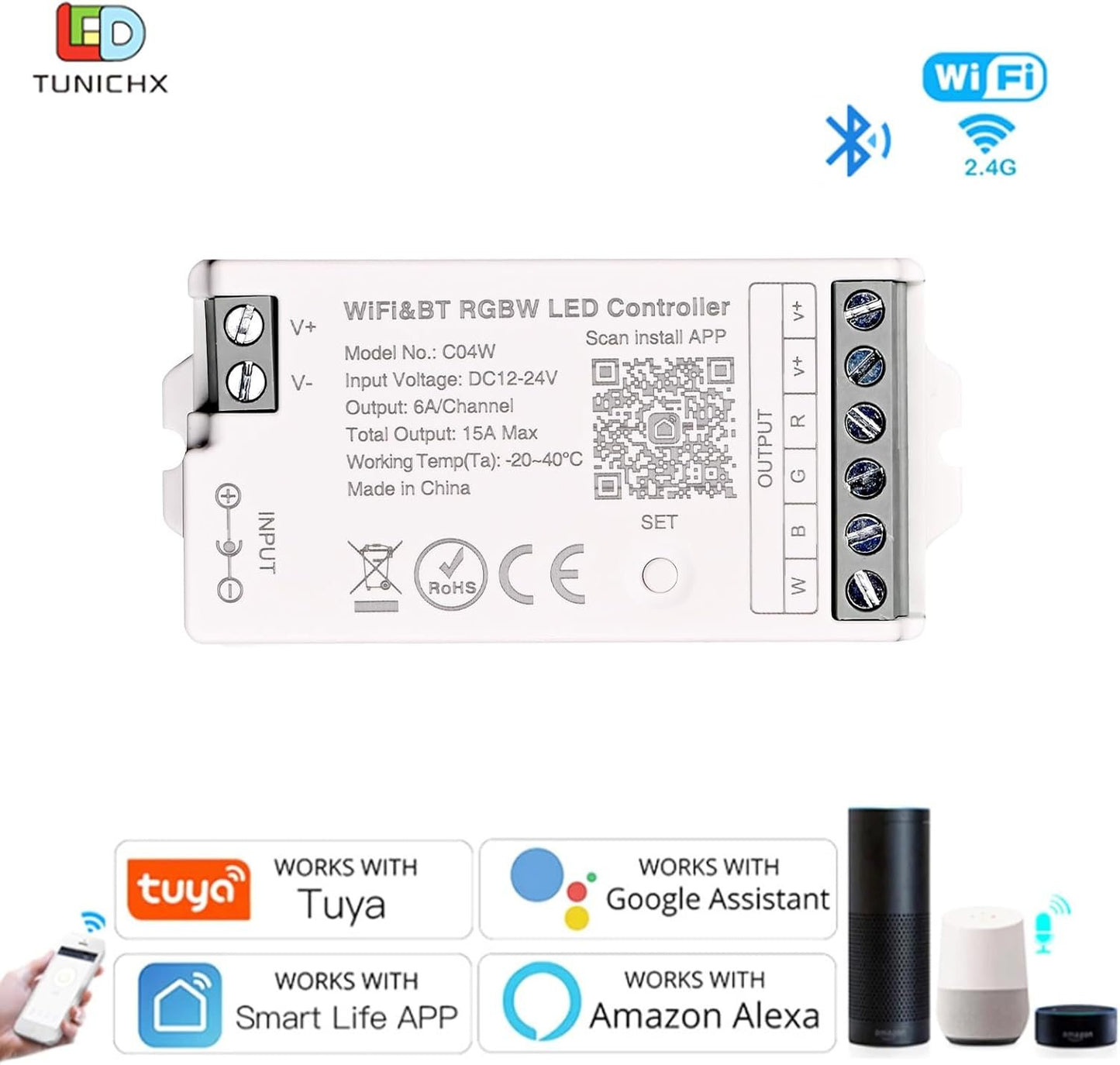 TUNICHX RGBW SMD FCOB 5 PIN LED Strip 2.4 GHz WiFi Group Controller Alexa Google Home Smartphone APP Control Compatible with WR01RF LM096 FUT095 FUT096 B3 T3 Mi-Boxer/Mi-Light RGBW Remote