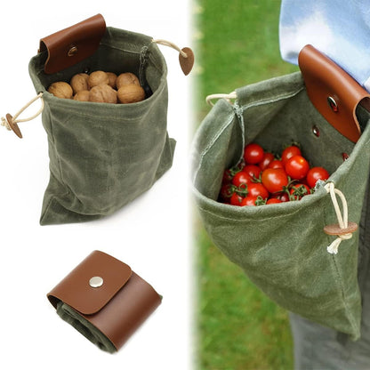 Asenie Foraging Bag Waxed Canvas Collapsible Outdoor Camping Foraging Pouch Mushroom Storage Water Resistant Leather Bushcraft Belt Tinder Dump Pouchs Brown for Travel Camping Hiking (Bag Only)