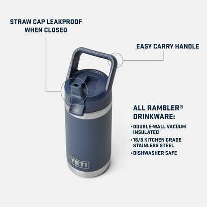 YETI Rambler Jr. 12 oz Kids Bottle, with Straw Cap, Big Sky Blue