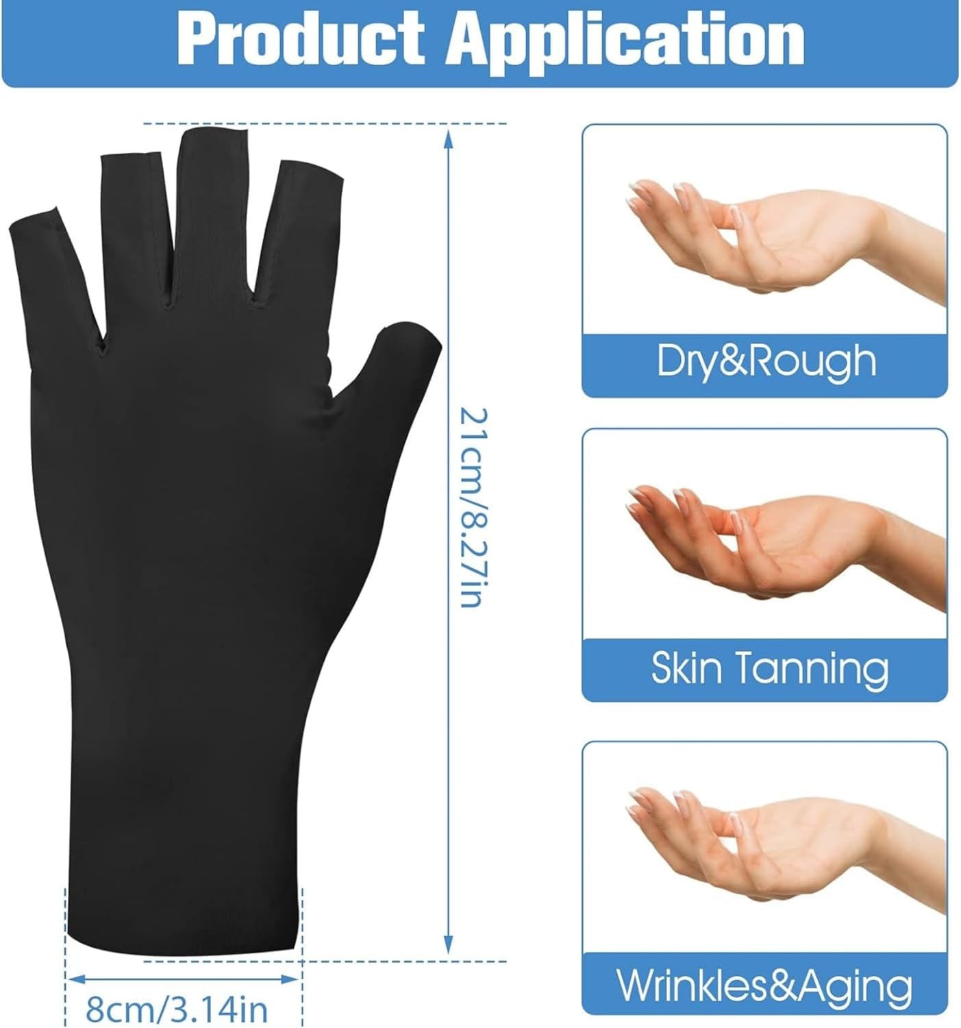 ITADAKU 2 Pairs UV Gloves for Nails - UPF 50+ Anti UV Gloves for Gel Nail Lamp, Fingerless Gloves For Manicures Skin Care UV Protection Gloves For Women & Men(Black & White)