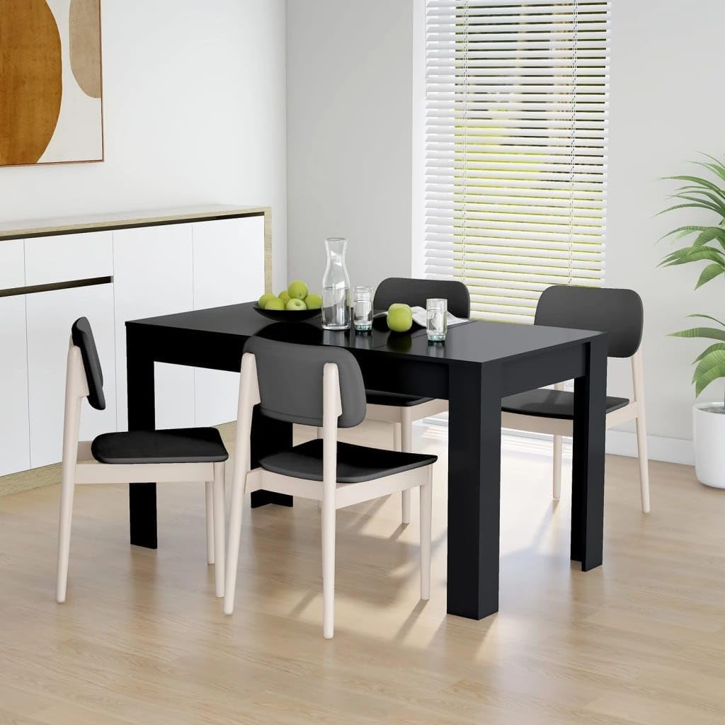 'vidaXL Modern Dining Table in Black Engineered Wood, Rectangular Shape - Ideal for Dining Room & Kitchen with A Spacious Tabletop - 140x74.5x76 cm