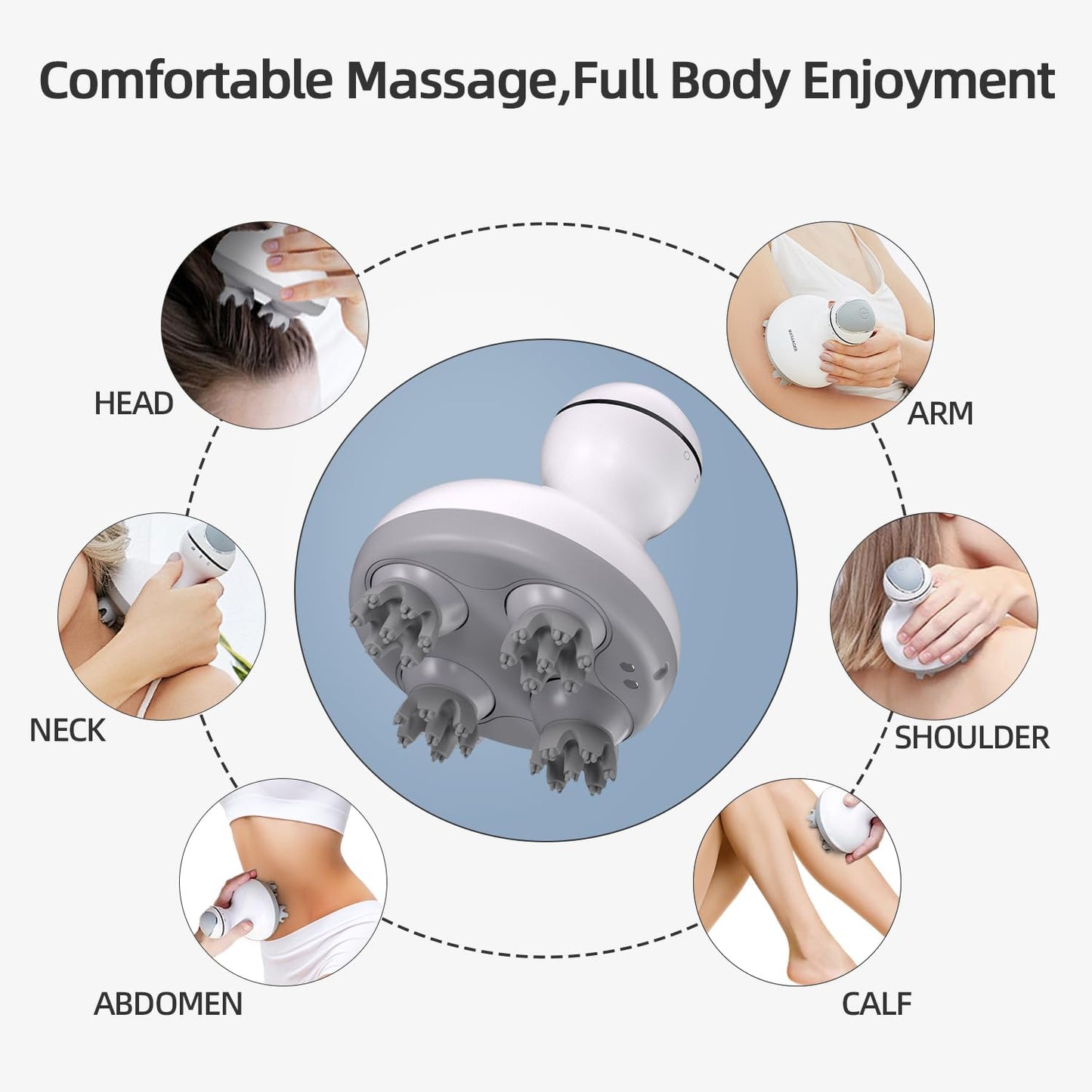 Electric Scalp Head Massager, Handheld Portable Waterproof Head Scratcher Massager with 4 Heads 84 Nodes Gifts Idea for Hair Growth, Deep Clean & Stress Release Massage