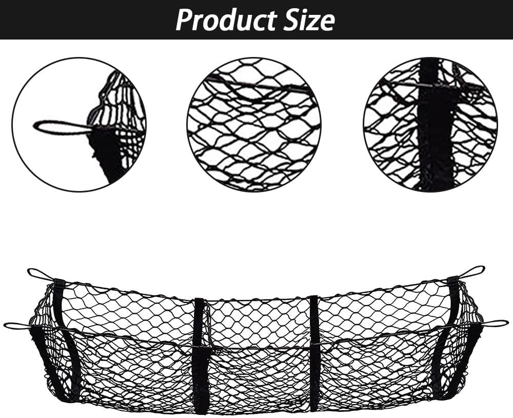 Three Pocket Mesh Storage Net, Mesh Trunk Cargo Net Storage Organizer, Heavy Duty Black Mesh 3 Pocket Trunk Cargo Organizer for Car, Van, SUV Pickup Truck Bed