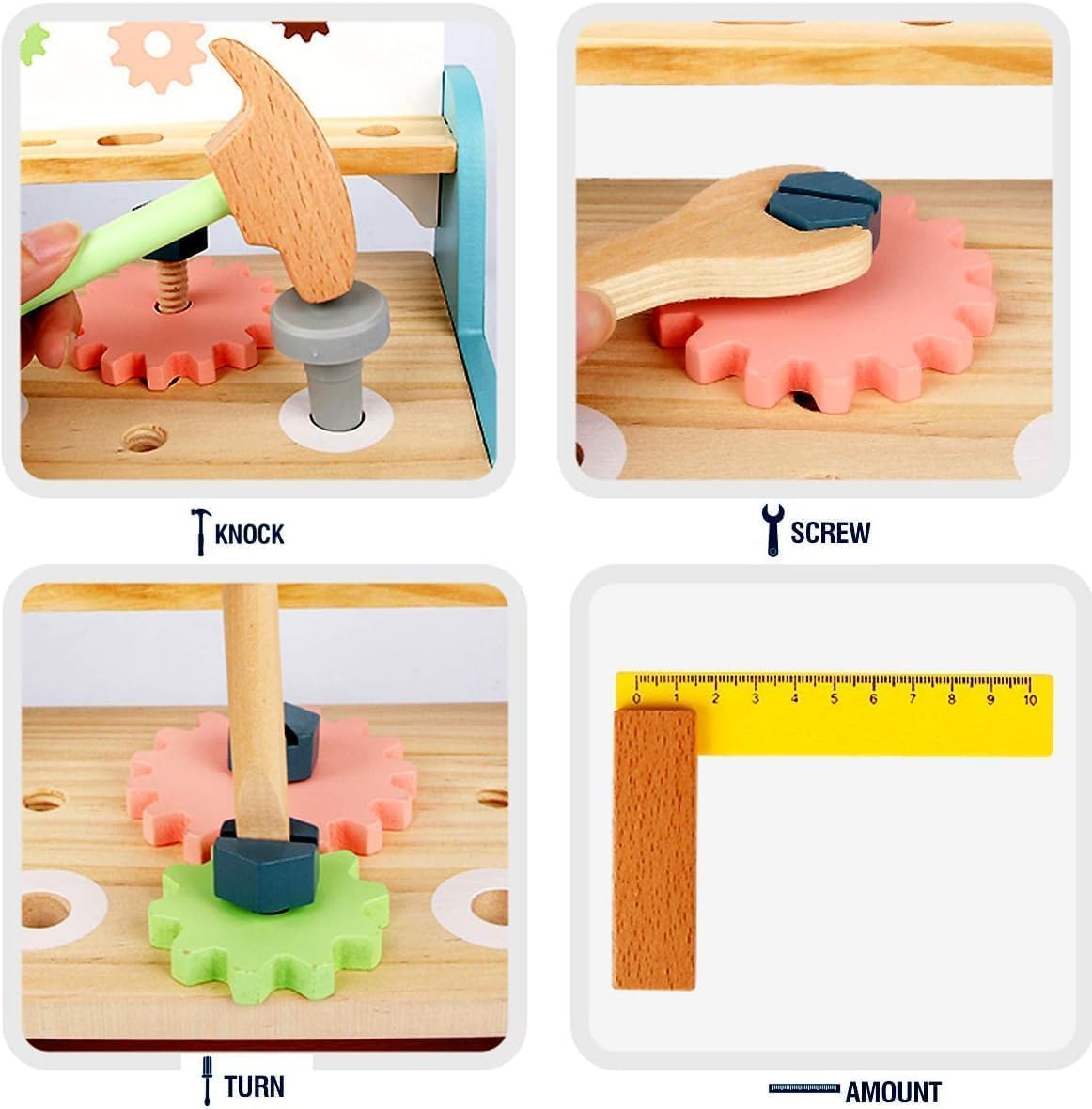 Tool Bench for Kids Toddlers, XICEN，Montessori Wooden Tool Workbench Set, Construction Workshop Pretend Play Toy 1 2 3 4 5 Years Old Boys