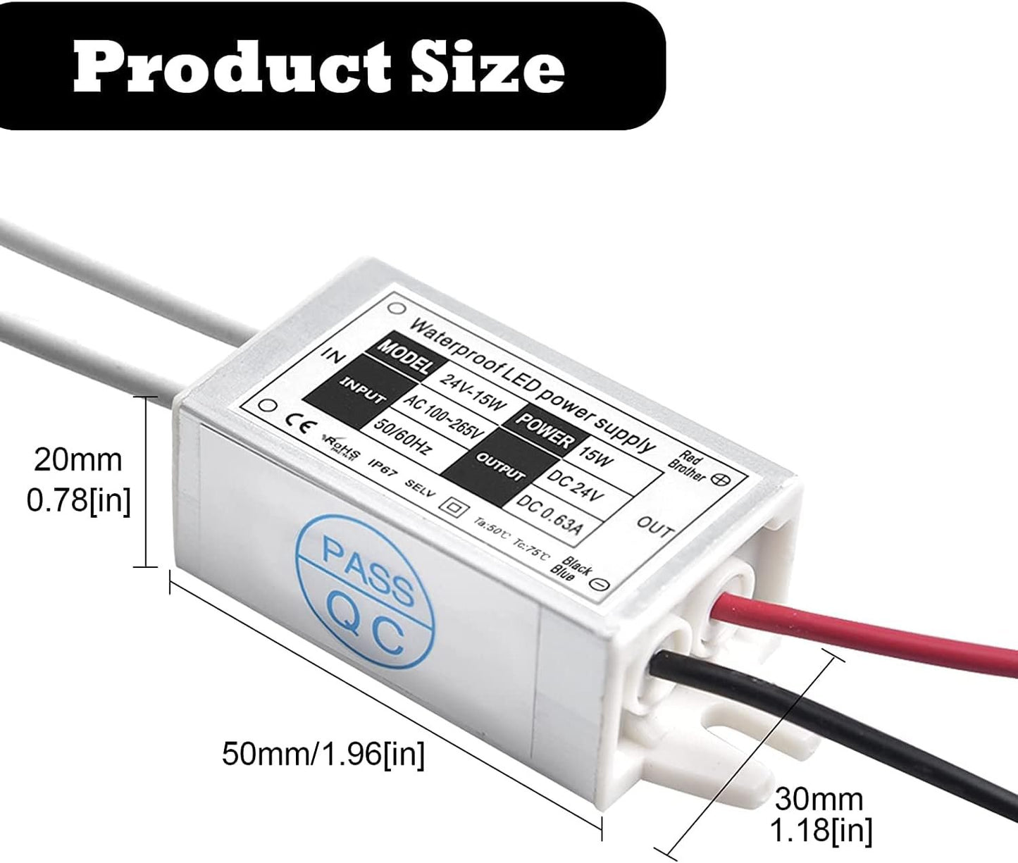 Klarlight IP67 Waterproof 15W LED Driver - 4-Pack 110V AC to 24V DC Converter for LED Strip Lights and Displays