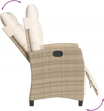 vidaXL 9-Piece Poly Rattan Garden Dining Set - Beige/Cream - Adjustable Recliners - Outdoor Patio/Deck/Backyard - Cushions & Tempered Glass Tabletop