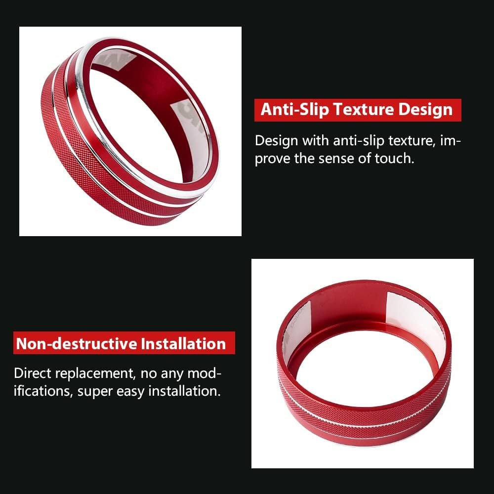 LECART for Jeep Grand Cherokee Interior AC Knob Covers Red Volume Knob Cover Auto Decoration Accessories Compatible for Jeep Grand Cherokee 2014 2015 2016 2017 2018 2019 2020 2021
