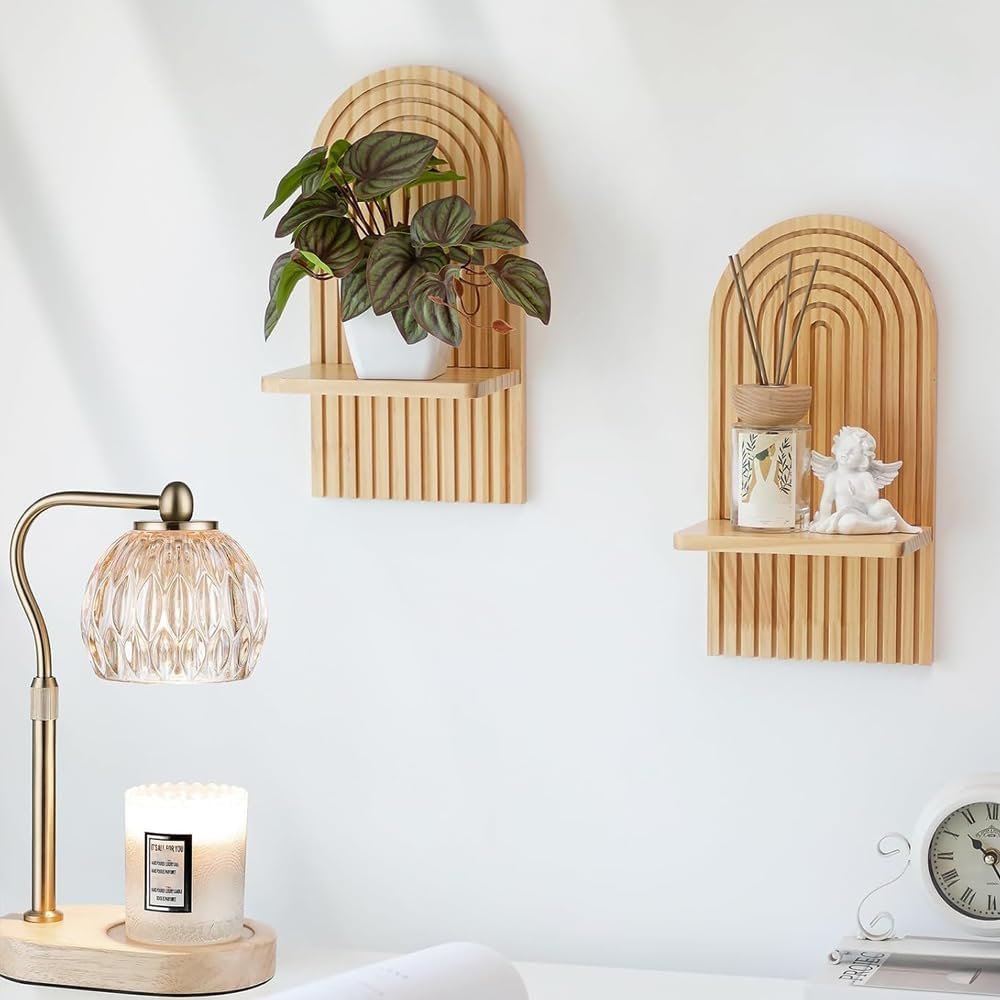 2 Pcs Boho Wooden Rainbow Wall Shelves Wall Mount Wooden Shelves Modern Shelf for Living Room Bathroom Bedroom Classroom Office Nursery Wall Decor