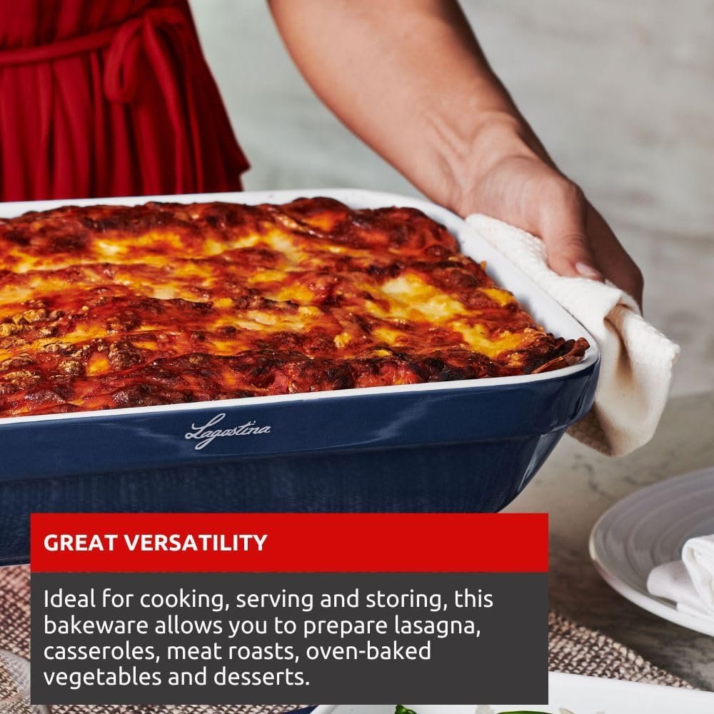 Lagostina Ceramic 4 Piece bakeware Set for The Everyday Baker, for Microwave, Oven, Dishwasher, Refrigerator/Freezer Safe, Blue