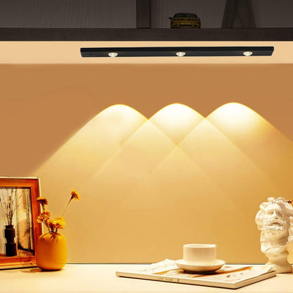 Under Cabinet Lighting, 3 Colors Dimmable Wireless Motion Sensor Closet Lights, Magnetic LED Motion Sensor Light Bar, Rechargeable Under-Counter Light for Kitchen Closet (Black-Acrylic)