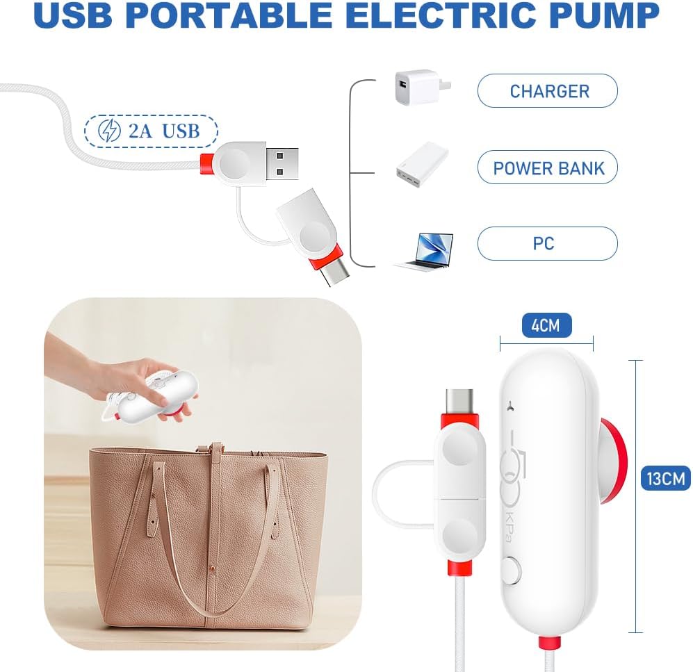 Vacbird Vacuum Bags Clothes with USB Electric Pump, 9 Pieces of Vacuum Bags (3 x 40 x 40 cm / 3 x 40 x 50 cm / 3 x 40 x 60 cm) Vacuum Bags Travel Clothes, Reusable, Space-Saving