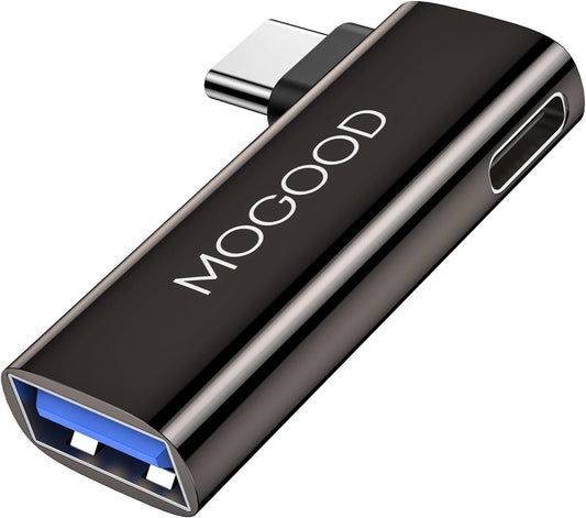MOGOOD 2 in 1 USB C OTG Adapter, Type C to USB 3.0 with 100W PD Charging Ports, 90 Right Angle USB Port Adapter for One Plus Ace 3 Pro, iPad Air/Mini, iWatch, Samsung Galaxy S24/S23