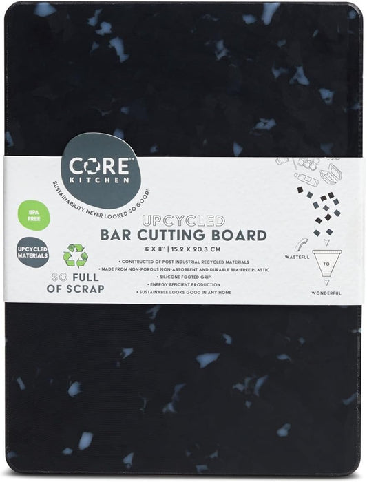Core Home Upcycled BPA Free 6 x 8 Inch Made of Post Industrial Recycled Plastic Materials Charcuterie Platter Non-Slip Chopping Cutting Board, White Confetti on Black