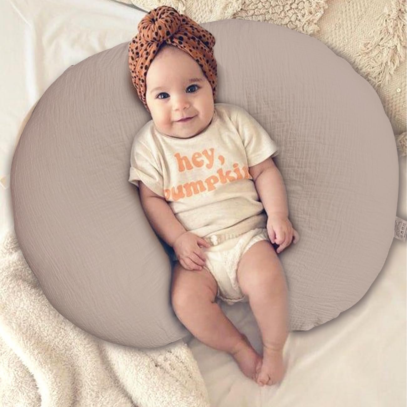 lethooly Nursing Pillow Cover,Muslin Cotton,Removable Cover for Breastfeeding Pillows, 2-Pack Pillow Covers, Ultra-Soft Baby Nursing Pillow, Fits Newborn Feeding Pillow 22.5IN*18IN (Sand), FHFHR-3D