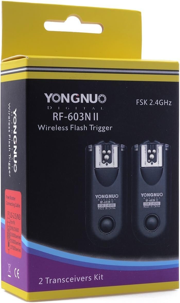Yongnuo RF-603 N II â€“ 2 Wireless Trigger Kit for Nikon Cameras (2.4 GHz, 120 m, AAA), Black