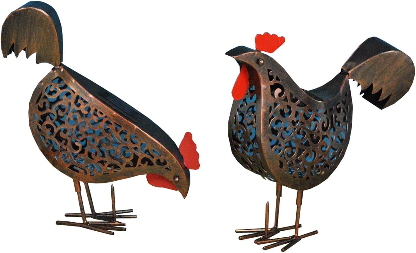 Smart Solar – Set of 2 Metal Solar Lights Ornamental in the Shape of Hens Pitching