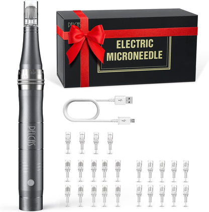 PELCAS Electric Beauty Pen Kit Professional Skincare Pen for Face & Body, Cordless Skin Care Tool at-Home with 24Pcs Replacement Cartridges, Grey
