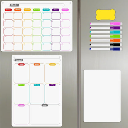 Magnetic Dry Erase Calendar Whiteboard Set (3-Pack) – 1 Monthly Planner 1 Weekly Planner and 1 Whiteboard with 7 Markers & Eraser for Fridge, Wall and Home Organization