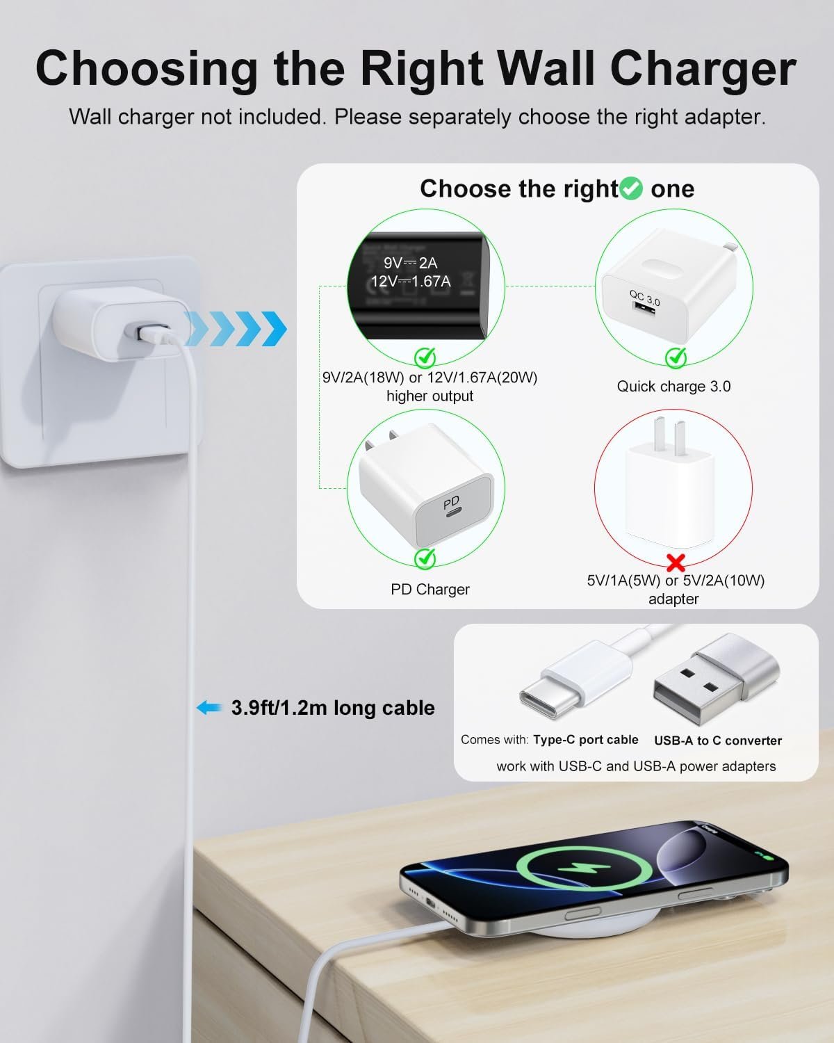 VICHYIE Magnetic Wireless Charger, 15W Max, Wireless Charging Pad for iPhone 16/15/14/13/12 Series, AirPods Pro 2/Pro/4/3/2, iWatch, with USB-C & A Dual Port, No Power Adapter(White)