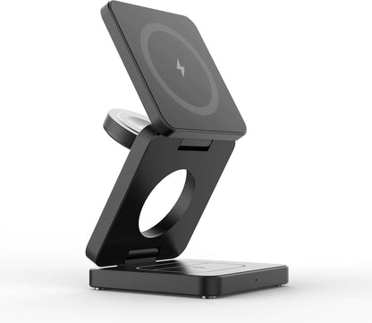 3-in-1 Foldable Magnetic Wireless Charger Stand, 15W Fast Charging, Compatible with iPhone 12-16