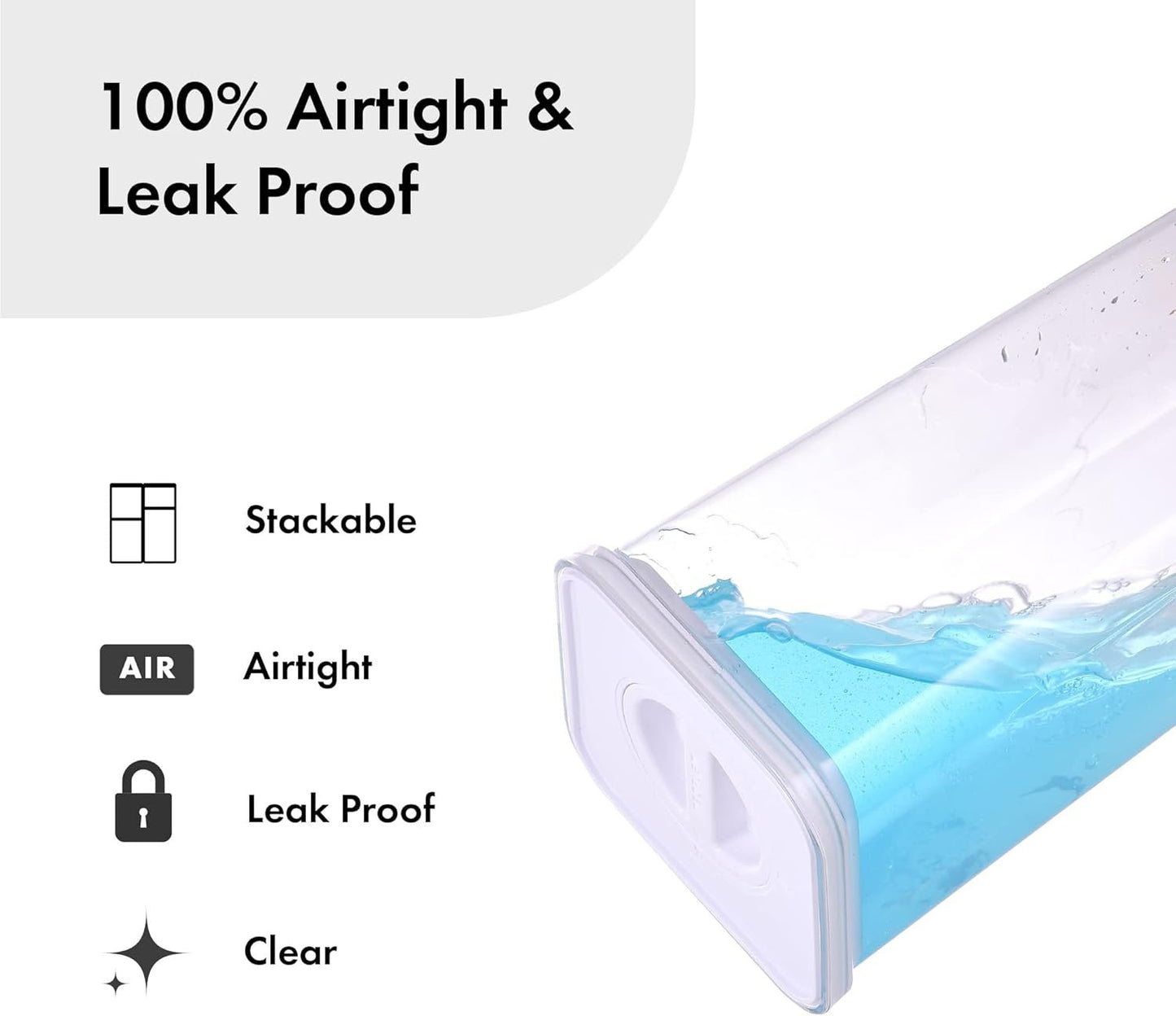 Neoflam Smart Seal 8pc Patent Airtight Kitchen Pantry Canister/Organizer Clear Plastic Container & Simple Twist Lids, 100% Leak Proof, Dishwasher Safe, BPA Free, Cereal, Dry Food Storage Set, White