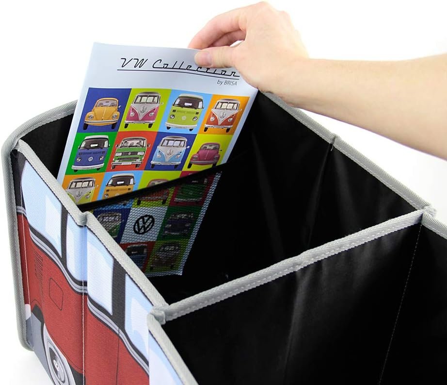 BRISA VW Collection - Volkswagen Foldable Storage Trunk Box Bag for Grocery Shopping in VW T1 Bus Campervan Shape (Classic Bus/Red & Black)