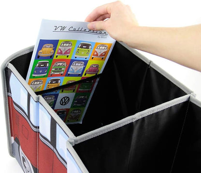 BRISA VW Collection - Volkswagen Foldable Storage Trunk Box Bag for Grocery Shopping in VW T1 Bus Campervan Shape (Classic Bus/Red & Black)