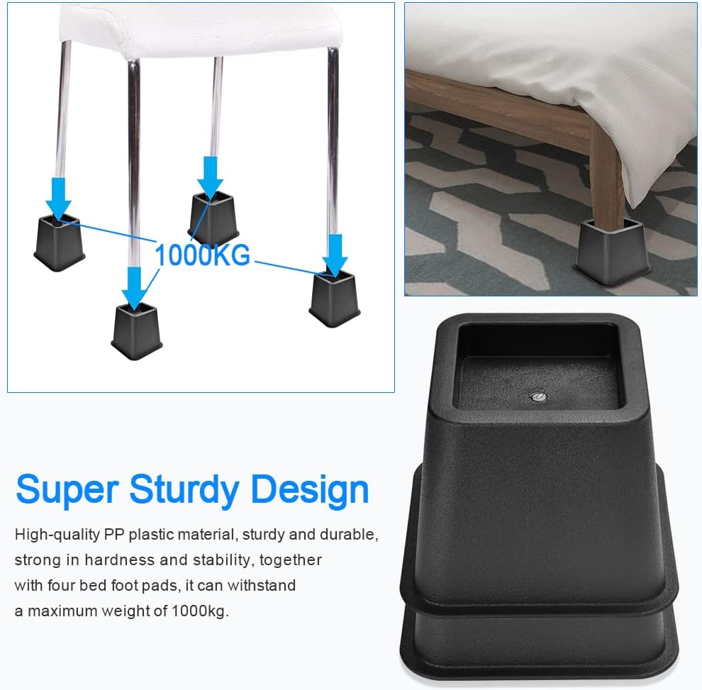 EMAGEREN 4 Bed Risers for Bed Risers Bed Risers Bed Risers Bed Risers for Furniture Raising Bed Add Adjustable Height 9.5 cm for Bed/Sofa/Table/Furniture