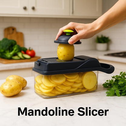 14-in-1 Vegetable Chopper, Mandoline Slicer and Food Processor - Kitchen Essentials for Effortless Food Prep - Includes Salad Spinner, Cheese Grater, Onion Chopper, French Fry Cutter, and More