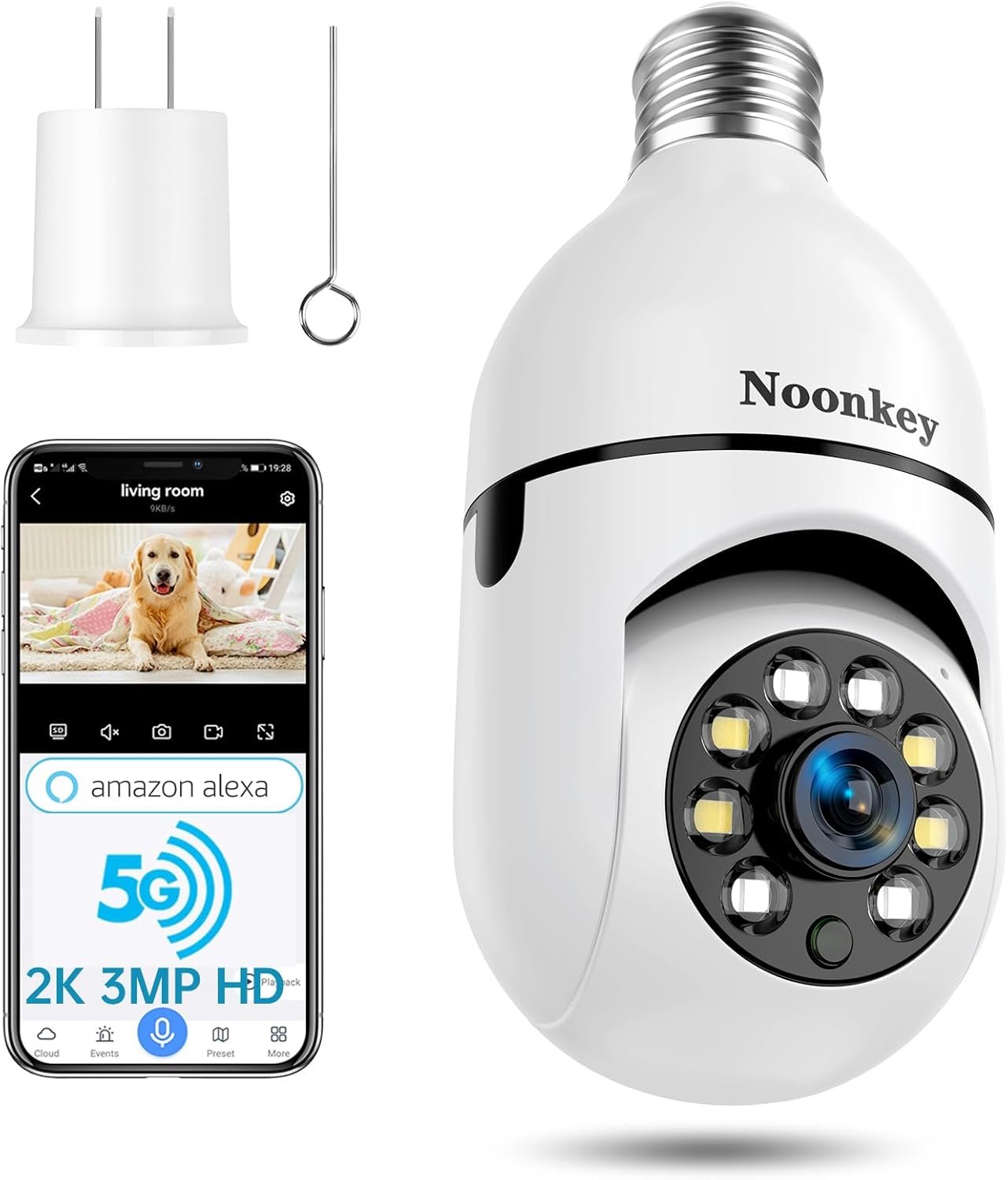 2K/3MP Light Bulb Security Camera, 5G& 2.4GHz WiFi Alexa E27 360° Light Socket Camera for Outdoor, Wireless WiFi Home IP Camera with Motion Tracking Alarm, Color Night Vision,Two-Way Talk